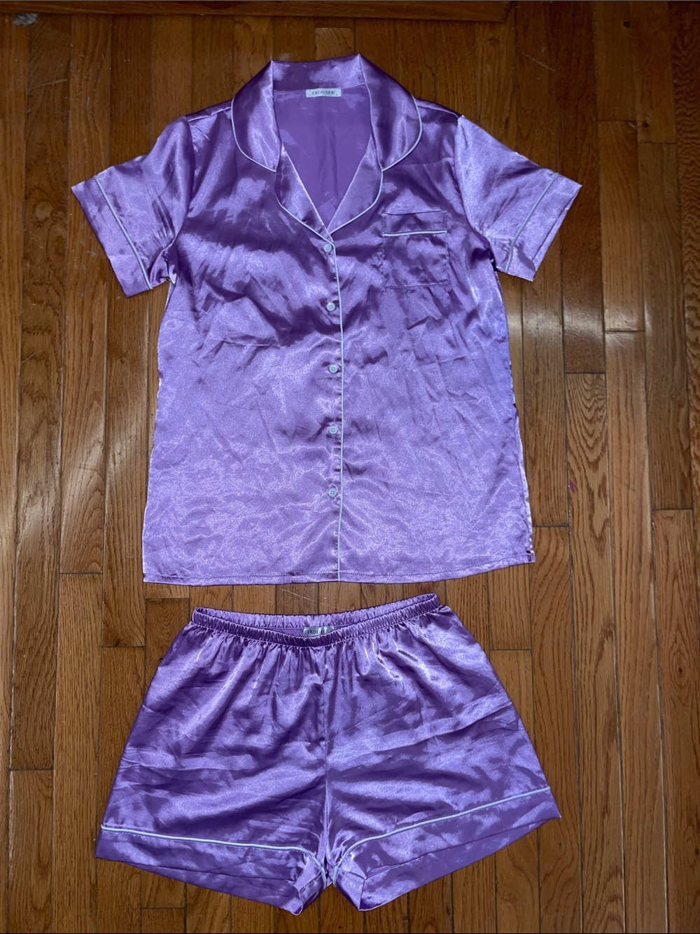 Ekouaer Women’s Purple Silk Satin Pajama Set